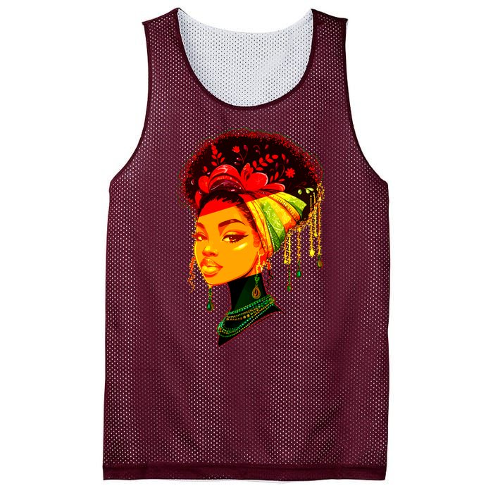 Elegant Black African American Woman With Afro Head Wrap Mesh Reversible Basketball Jersey Tank