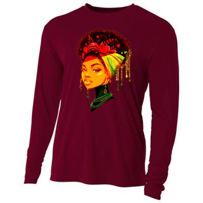 Elegant Black African American Woman With Afro Head Wrap Cooling Performance Long Sleeve Crew