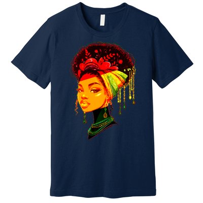 Elegant Black African American Woman With Afro Head Wrap Premium T-Shirt