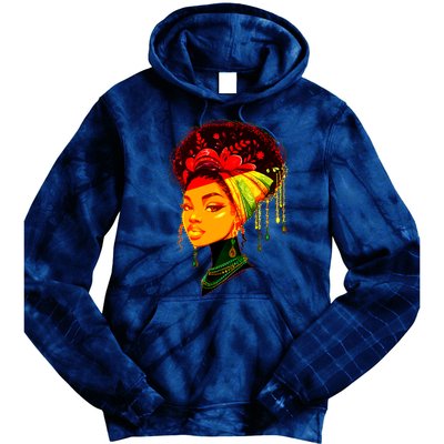 Elegant Black African American Woman With Afro Head Wrap Tie Dye Hoodie