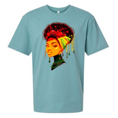 Elegant Black African American Woman With Afro Head Wrap Sueded Cloud Jersey T-Shirt