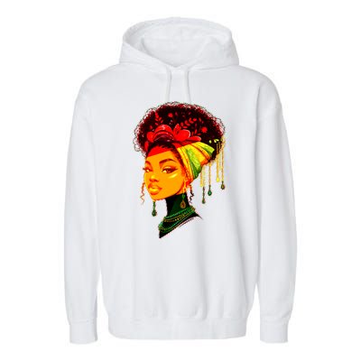 Elegant Black African American Woman With Afro Head Wrap Garment-Dyed Fleece Hoodie