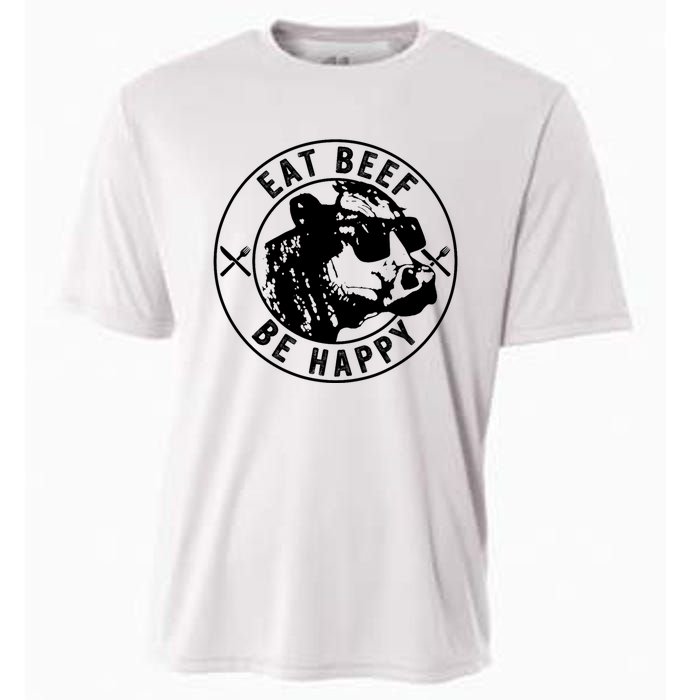 Eat Beef Be Happy Funny Heifer Cow Farmer Cooling Performance Crew T-Shirt