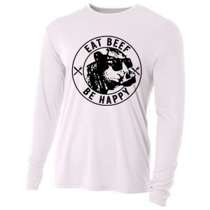 Eat Beef Be Happy Funny Heifer Cow Farmer Cooling Performance Long Sleeve Crew