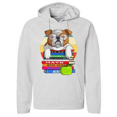 English Bulldog Back To School Book Worm Dog Performance Fleece Hoodie