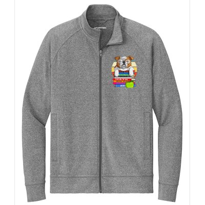 English Bulldog Back To School Book Worm Dog Stretch Full-Zip Cadet Jacket