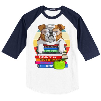 English Bulldog Back To School Book Worm Dog Baseball Sleeve Shirt