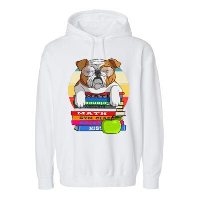 English Bulldog Back To School Book Worm Dog Garment-Dyed Fleece Hoodie