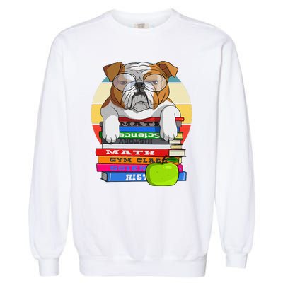 English Bulldog Back To School Book Worm Dog Garment-Dyed Sweatshirt