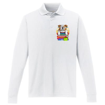 English Bulldog Back To School Book Worm Dog Performance Long Sleeve Polo