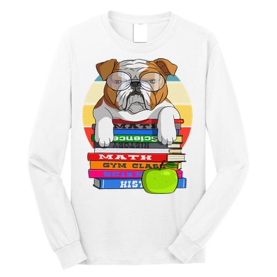 English Bulldog Back To School Book Worm Dog Long Sleeve Shirt