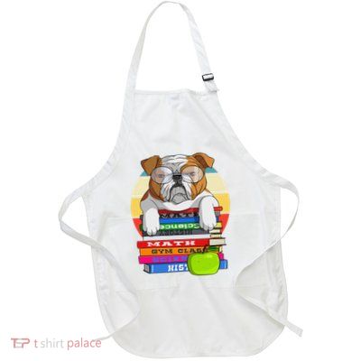 English Bulldog Back To School Book Worm Dog Full-Length Apron With Pockets