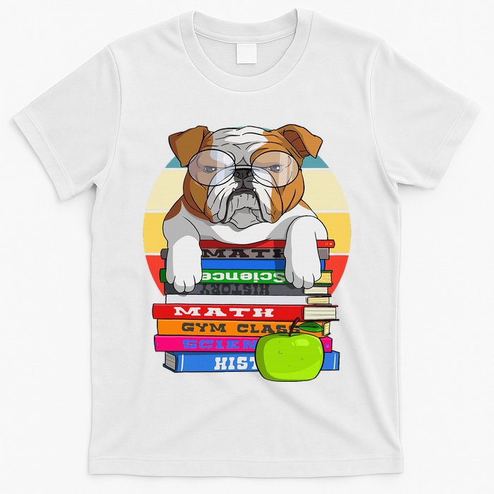 English Bulldog Back To School Book Worm Dog T-Shirt