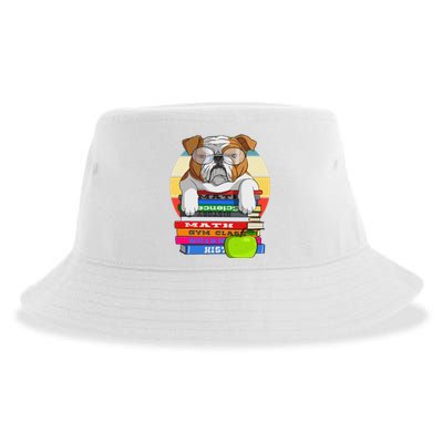 English Bulldog Back To School Book Worm Dog Sustainable Bucket Hat