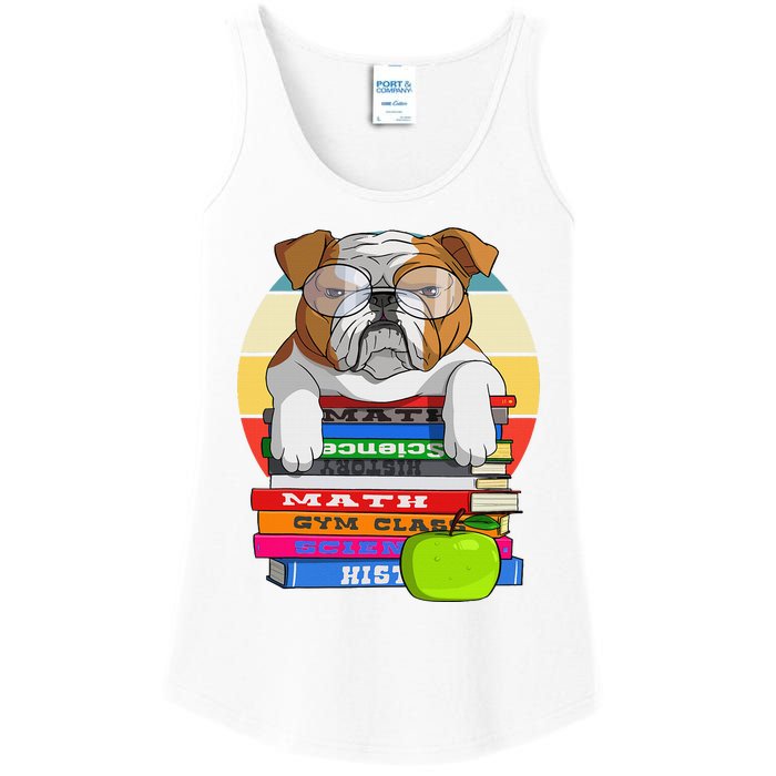 English Bulldog Back To School Book Worm Dog Ladies Essential Tank