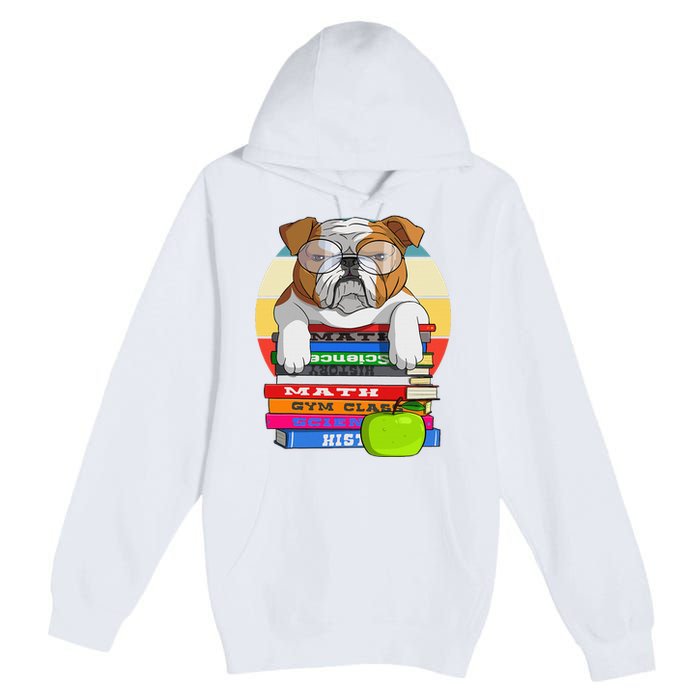 English Bulldog Back To School Book Worm Dog Premium Pullover Hoodie