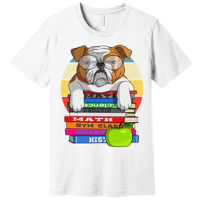 English Bulldog Back To School Book Worm Dog Premium T-Shirt