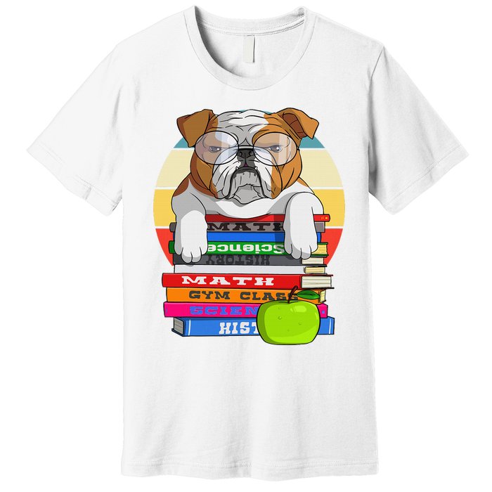 English Bulldog Back To School Book Worm Dog Premium T-Shirt