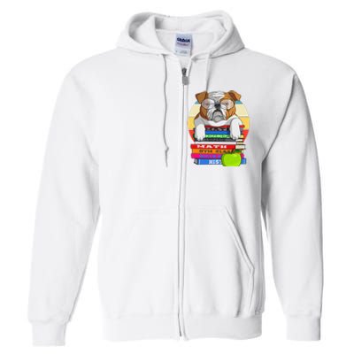 English Bulldog Back To School Book Worm Dog Full Zip Hoodie