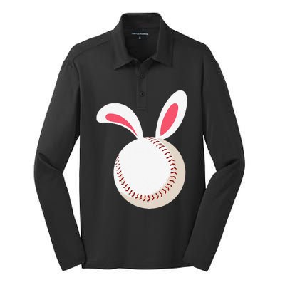 Easter Baseball Bunny Ears Happpy Easter Day Silk Touch Performance Long Sleeve Polo