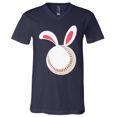 Easter Baseball Bunny Ears Happpy Easter Day V-Neck T-Shirt