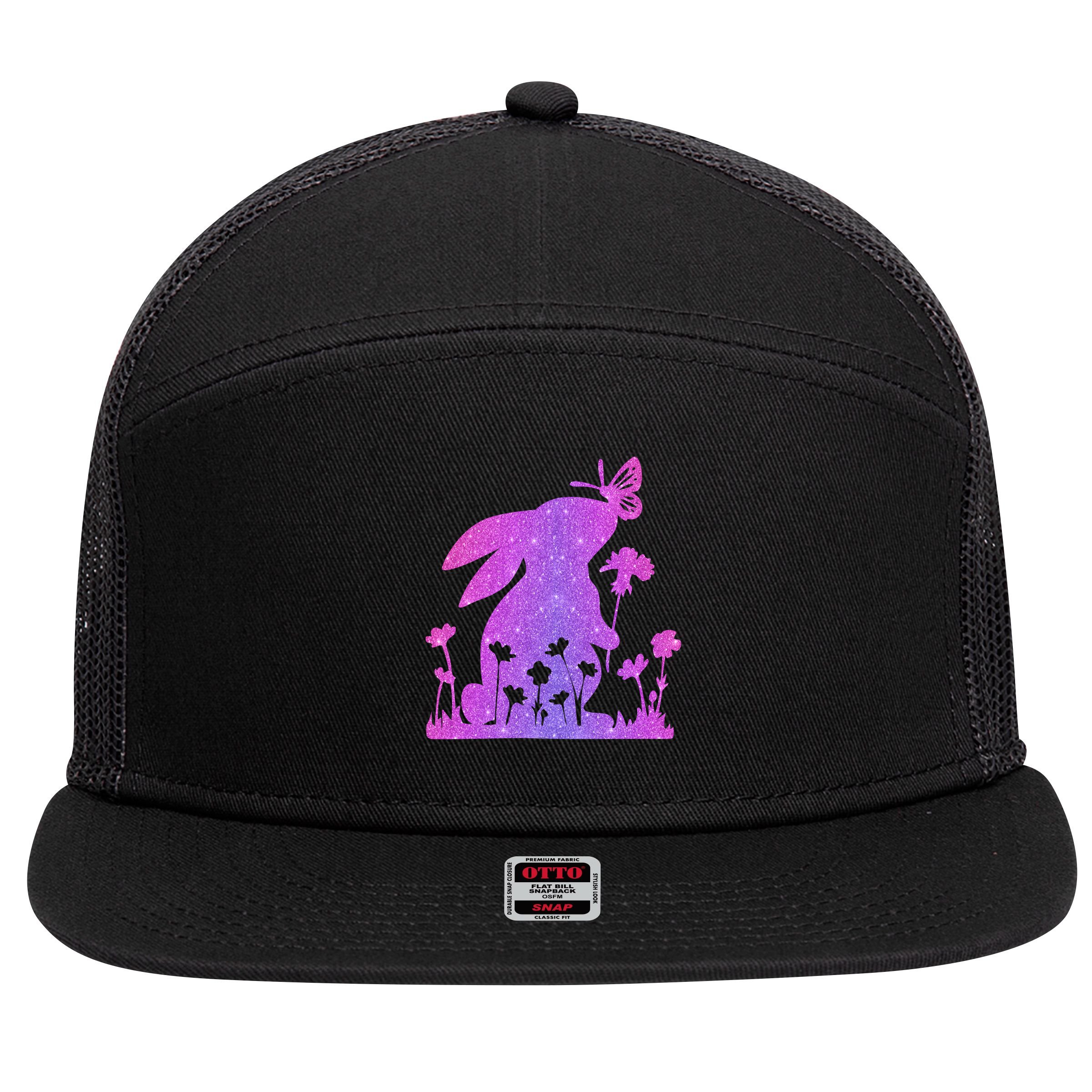 Easter Bunny Butterflies Flowers 7 Panel Mesh Trucker Snapback Hat