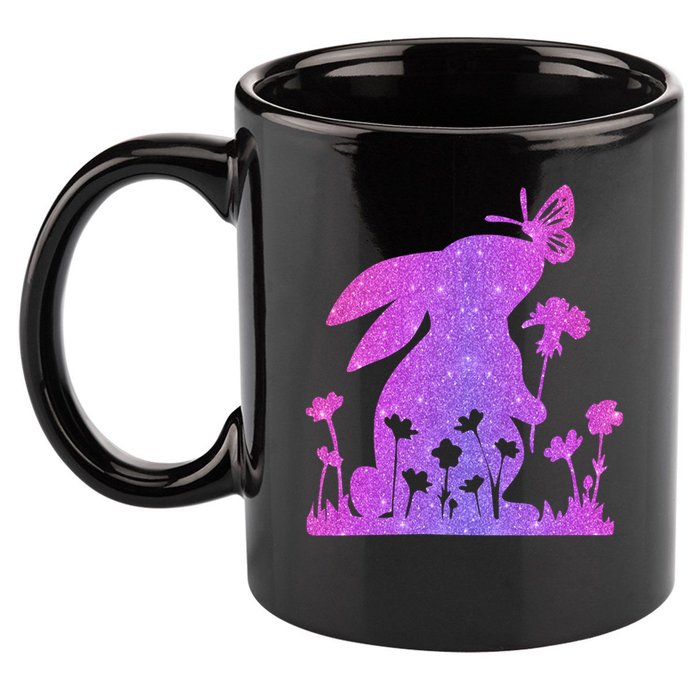 Easter Bunny Butterflies Flowers 11oz C Handle Ceramic Mug