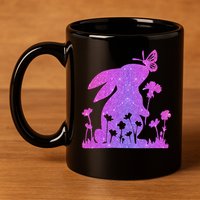Easter Bunny Butterflies Flowers 11oz C Handle Ceramic Mug
