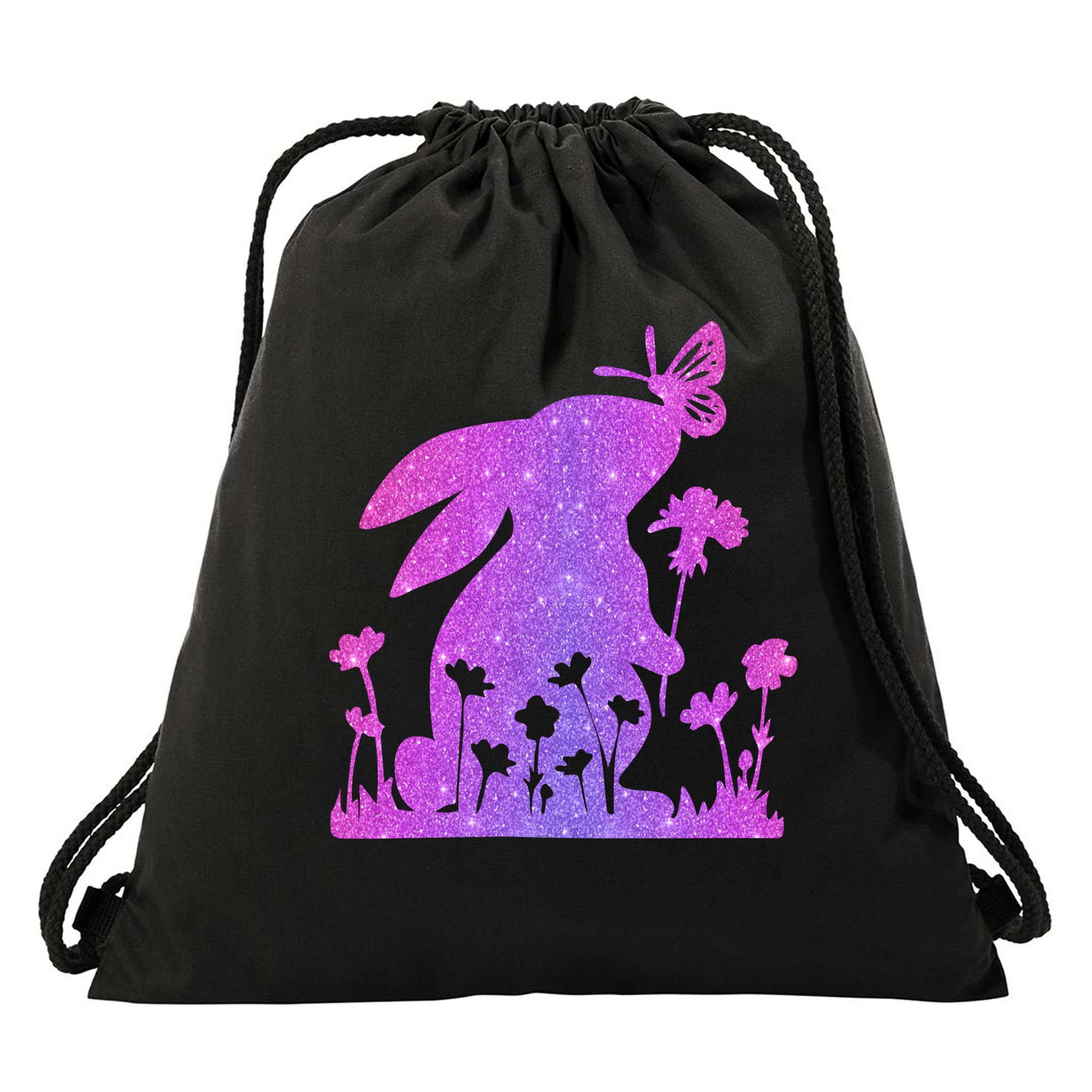 Easter Bunny Butterflies Flowers Drawstring Bag