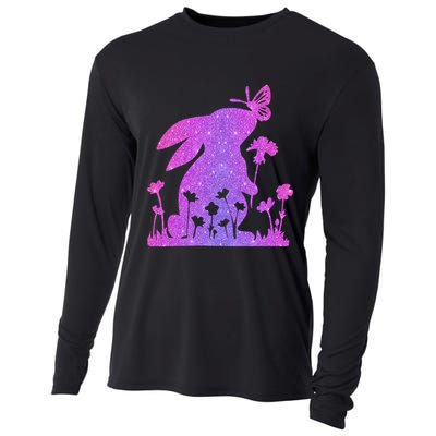 Easter Bunny Butterflies Flowers Cooling Performance Long Sleeve Crew