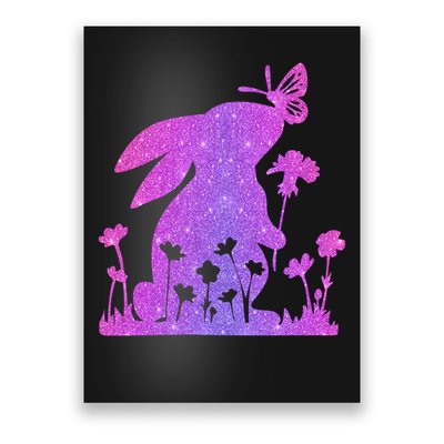 Easter Bunny Butterflies Flowers Poster