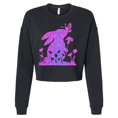 Easter Bunny Butterflies Flowers Cropped Pullover Crew