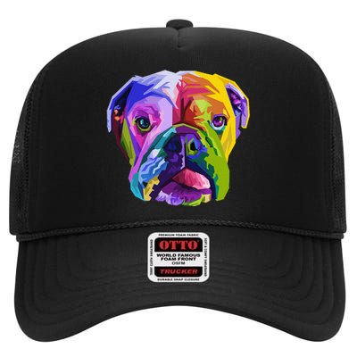 English British Bulldog Pop Art Portrait for Dog Owners High Crown Mesh Back Trucker Hat