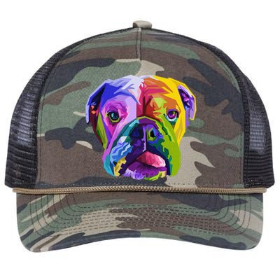 English British Bulldog Pop Art Portrait for Dog Owners Retro Rope Trucker Hat Cap