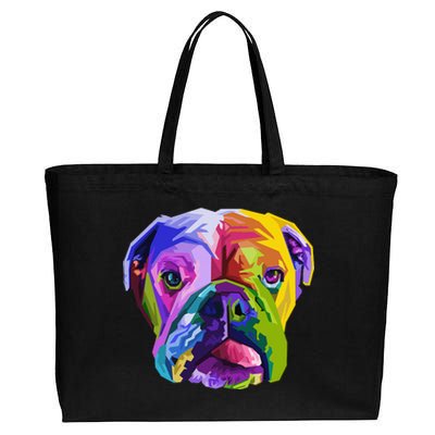 English British Bulldog Pop Art Portrait for Dog Owners Cotton Canvas Jumbo Tote