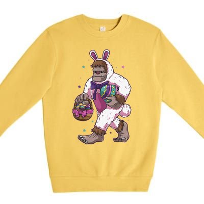 Easter Bunny Bigfoot Sasquatch Easter Egg Basket Gift Premium Crewneck Sweatshirt