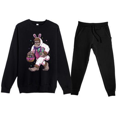 Easter Bunny Bigfoot Sasquatch Easter Egg Basket Gift Premium Crewneck Sweatsuit Set