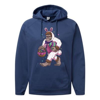 Easter Bunny Bigfoot Sasquatch Easter Egg Basket Gift Performance Fleece Hoodie