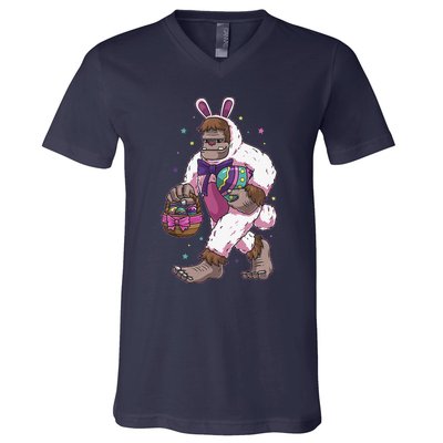 Easter Bunny Bigfoot Sasquatch Easter Egg Basket Gift V-Neck T-Shirt