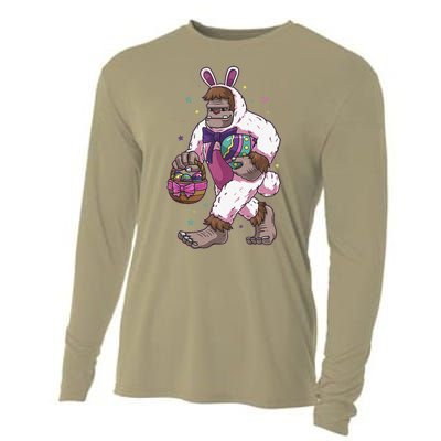 Easter Bunny Bigfoot Sasquatch Easter Egg Basket Gift Cooling Performance Long Sleeve Crew