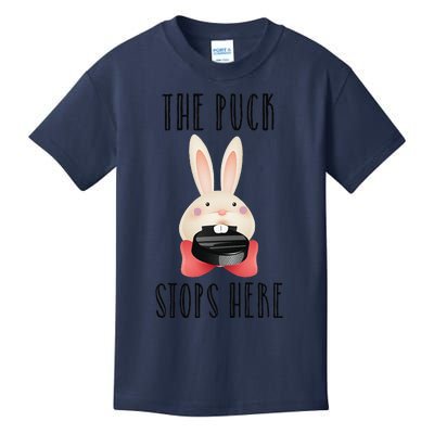 Easter Bunny Biting Hockey Puck The Puck Stops Here Kids T-Shirt