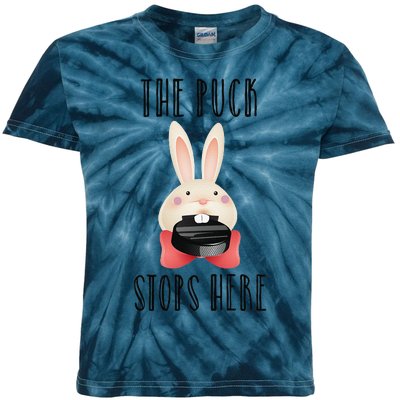 Easter Bunny Biting Hockey Puck The Puck Stops Here Kids Tie-Dye T-Shirt