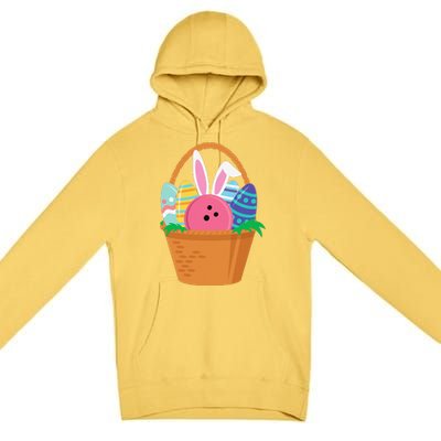 Easter Bunny Bowling Game Egg Basket Premium Pullover Hoodie