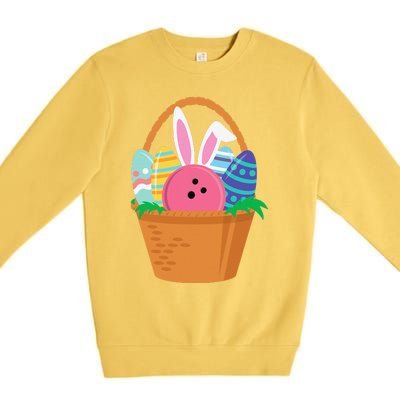 Easter Bunny Bowling Game Egg Basket Premium Crewneck Sweatshirt