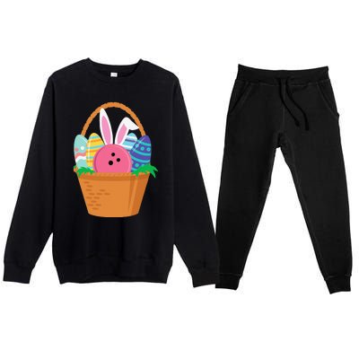 Easter Bunny Bowling Game Egg Basket Premium Crewneck Sweatsuit Set