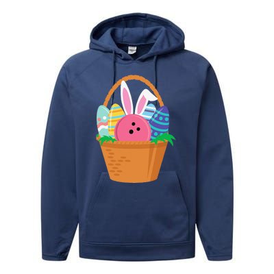 Easter Bunny Bowling Game Egg Basket Performance Fleece Hoodie