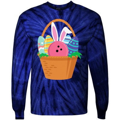 Easter Bunny Bowling Game Egg Basket Tie-Dye Long Sleeve Shirt