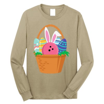 Easter Bunny Bowling Game Egg Basket Long Sleeve Shirt