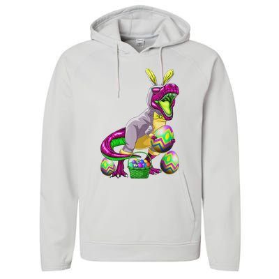 Easter Basket Bunny Dinosaur Egg T Rex Performance Fleece Hoodie