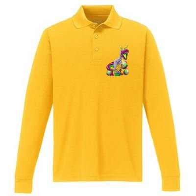 Easter Basket Bunny Dinosaur Egg T Rex Performance Long Sleeve Polo